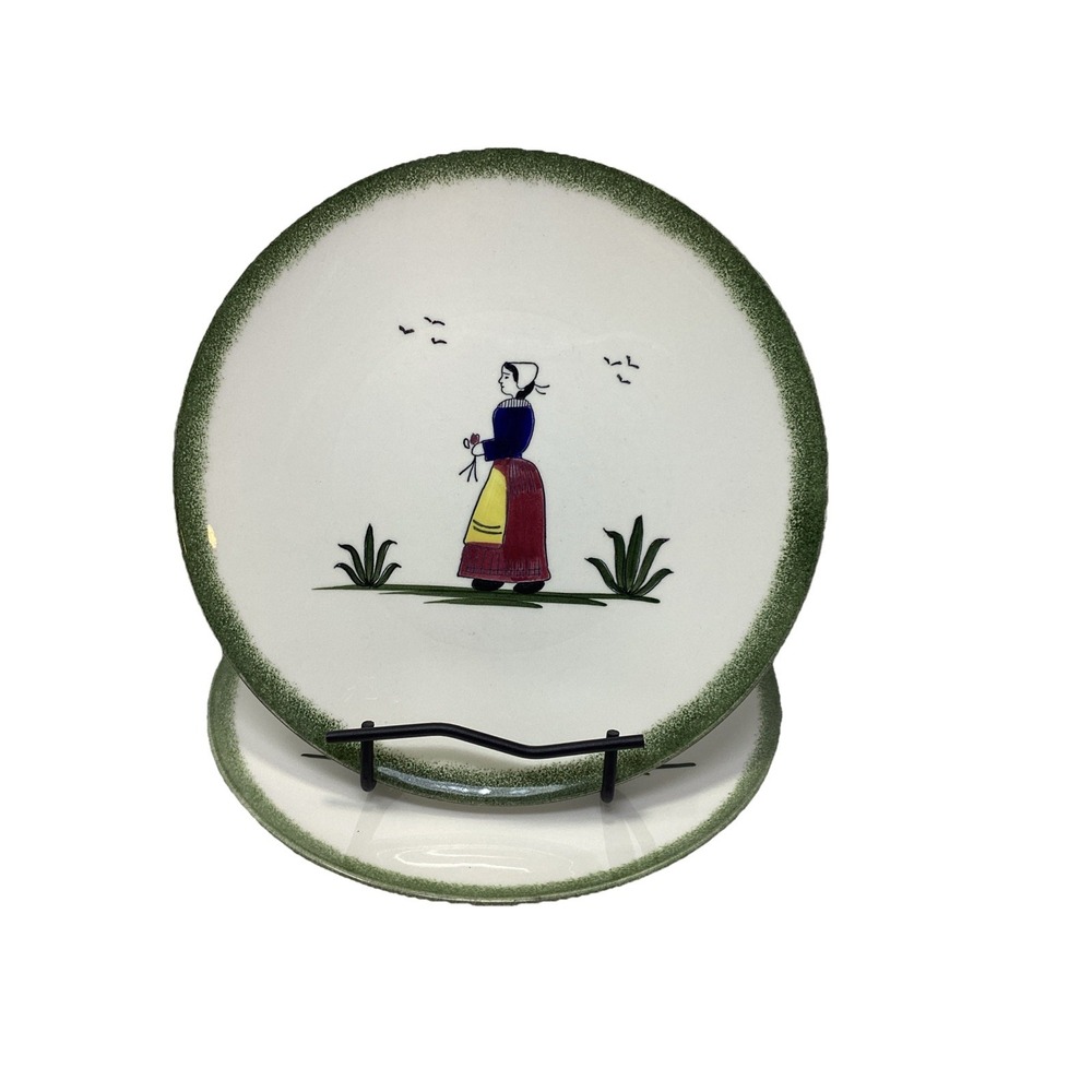 Edwin Knowles Normandy (2) Dinner Plates 10 1/4" Hand Painted Girl In Field